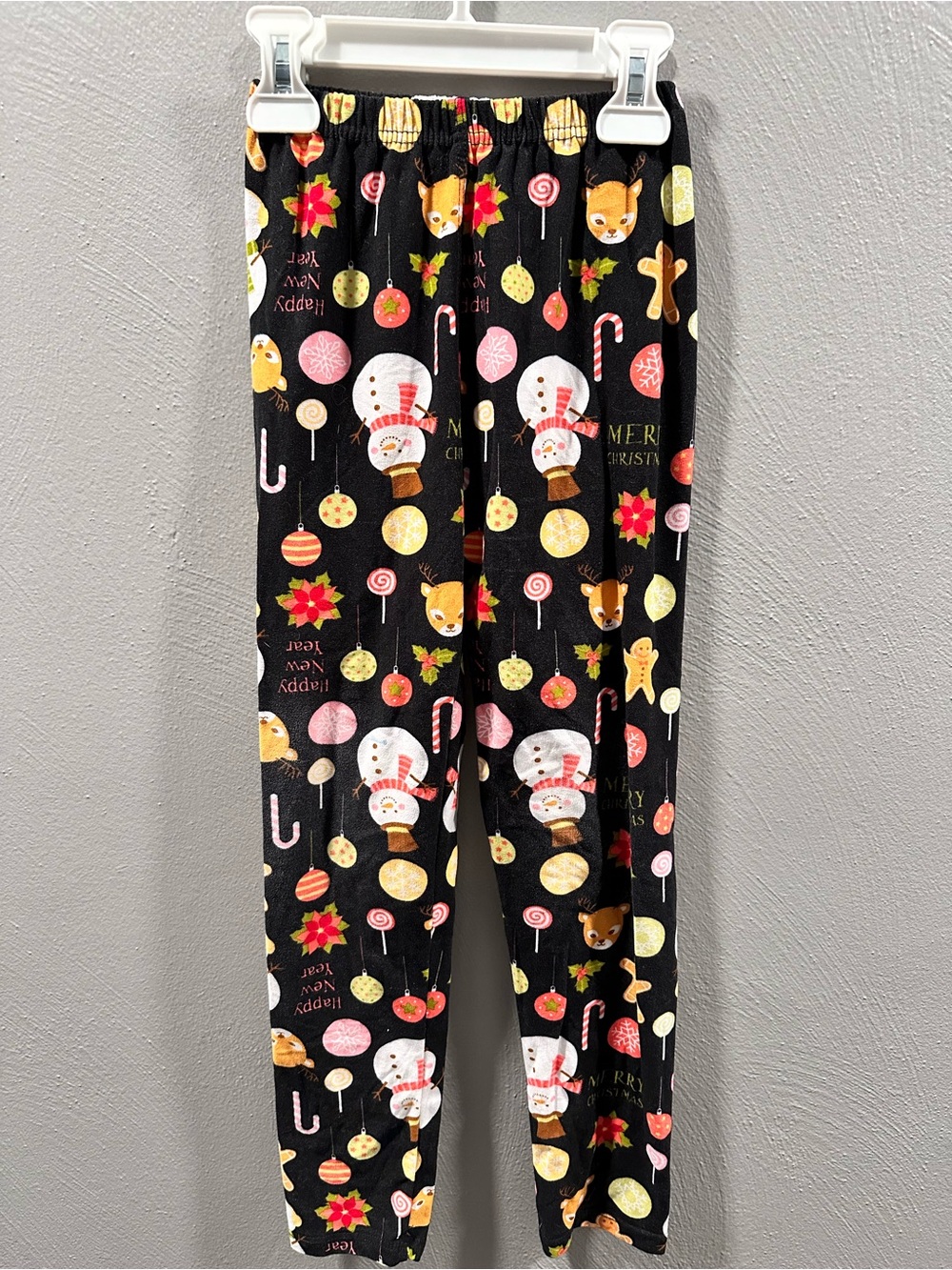 SHEIN Black Holiday Snowman & Candy Print Kids Leggings